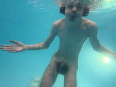 Deepthroating Bubbles Underwater: Lad's Bare Pool Play with Ginormous Lollipop Swimming Pool Teenager